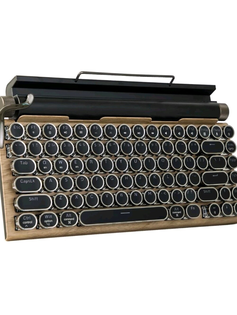 7KEYS Typewriter Keyboard Wireless Retro Mechanical with Bluetooth Wood Tone